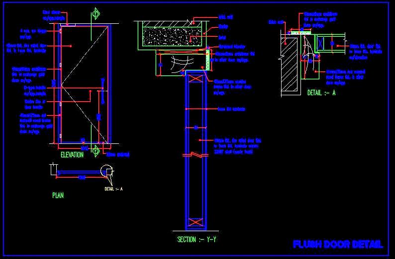 Flush Door CAD Drawing- Plan, Section, Elevation & Details